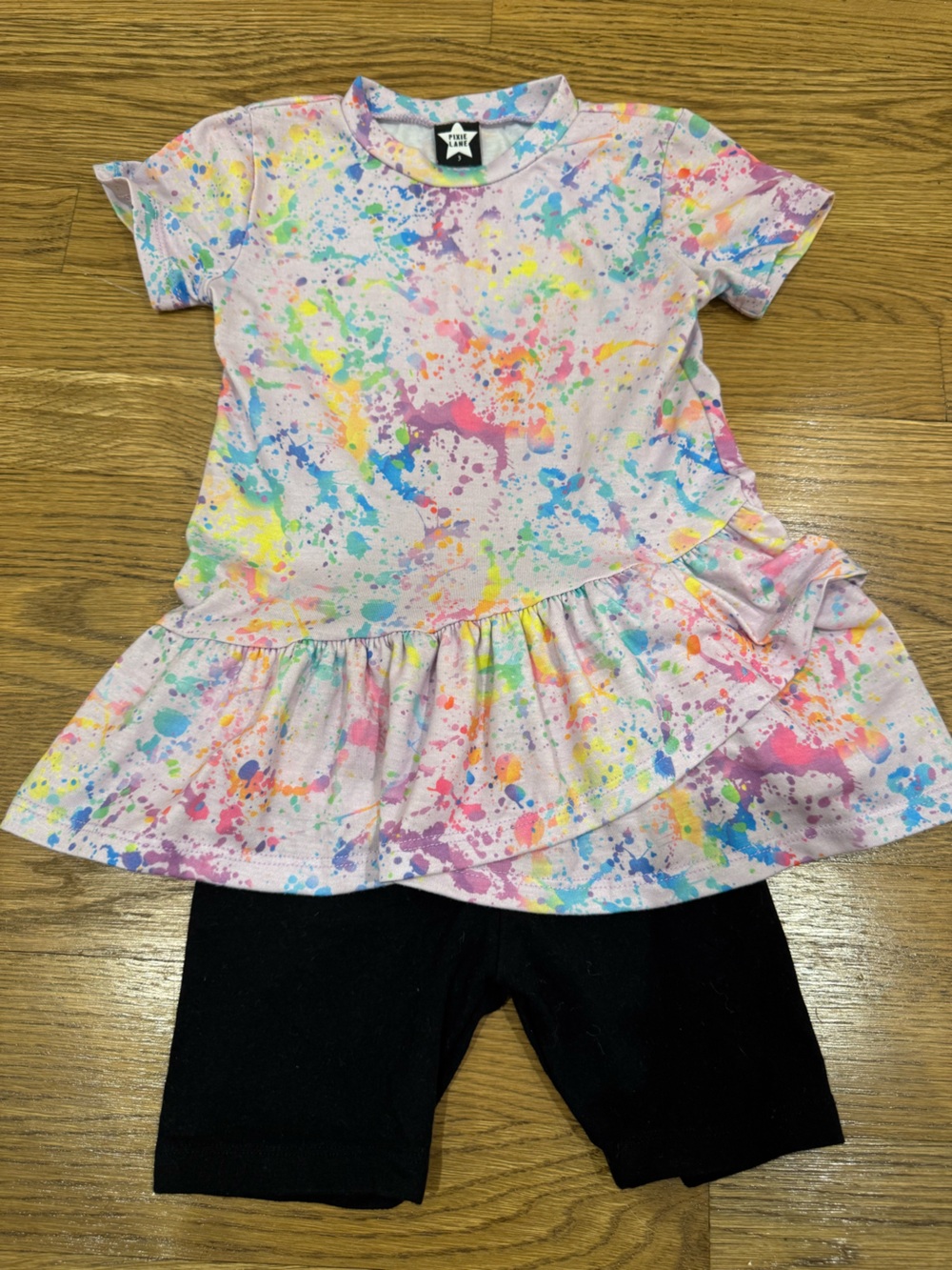 Pixielane Peplum Splatter Paint Tee 3T w/ Shorts Set NWOT